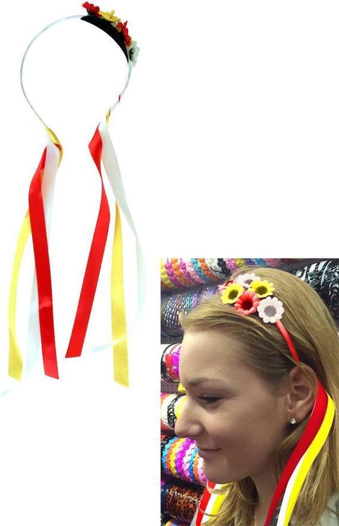 Diadeem bloemetjes rood/wit/geel