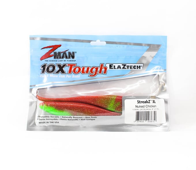 Zman Soft Lure StreakZ XL 8 Inch 2/Pack Nuked Chicken Glow (3670)