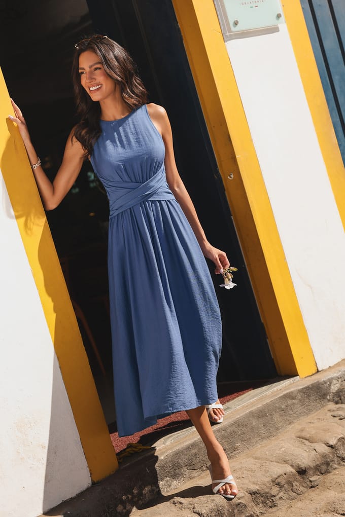 Cosmopolitan blauwe midi-jurk