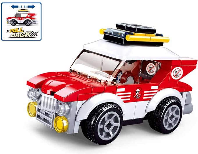Sluban Town Rally pullback auto bouwspeelgoed kinderen vanaf 6 jaar – Constructiespeelgoed modelbouw – bouwdoos met 88 bouwstenen – M38-B1083