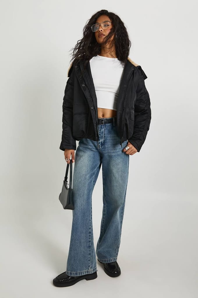 boohoo Dames Borg Gevoerde Bomber | Black | Maat: 14