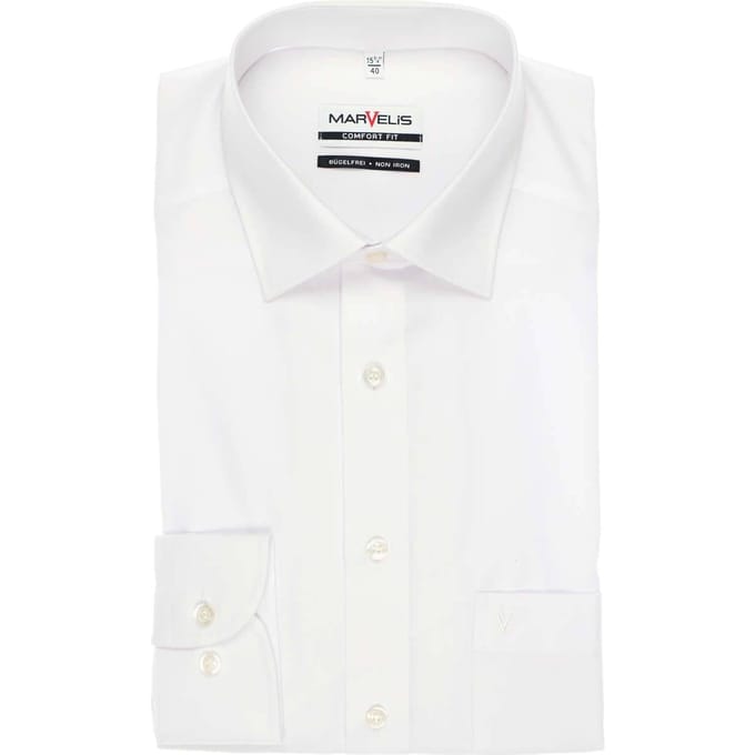 Marvelis Strijkvrij Overhemd Comfort Fit Uni Wit   45