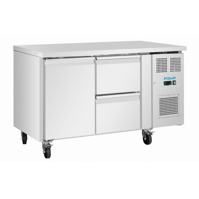 Polar U-Serie koelwerkbank met 1 deur en 2 laden