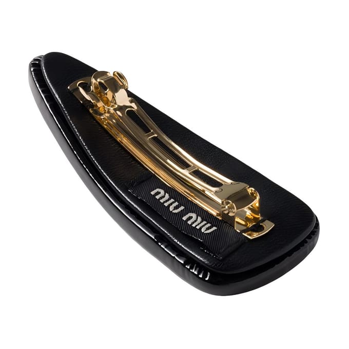 Miu Miu Letter Versierde Lak Haarclip Dames Haaraccessoires Zwart 5IF092069F0002 Basic Packaging-Box Not Included