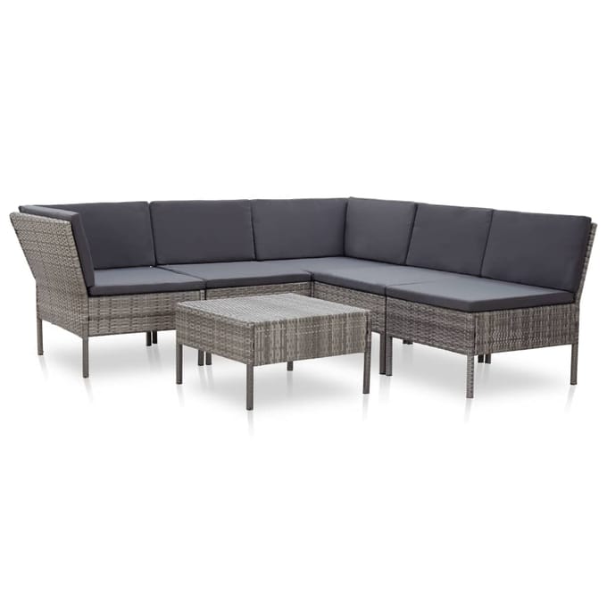 vidaXL - 6-delige - Loungeset - met - kussens - poly - rattan - grijs