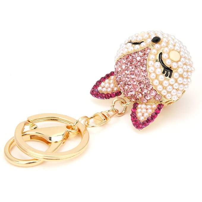 Porte-clés Tête de Renard Strass Rose Décoratif Protection de l'Environnement Électroplaqué Chaîne de Clés beige