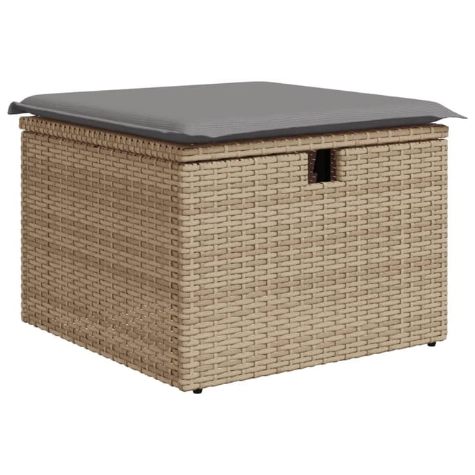 vidaXL - Tuinkruk - met - kussen - 55x55x37 - cm - poly - rattan - beige
