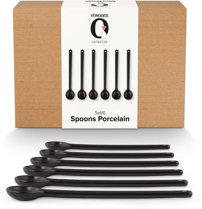 vtwonen Theelepels - Porselein - Lepels - Zwart - Set van 6 - Large