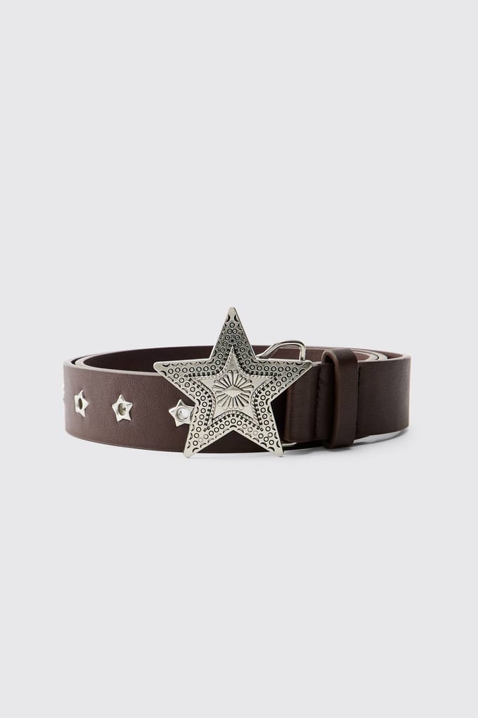 PU Star Buckle Belt | Brown | Size Large/XL
