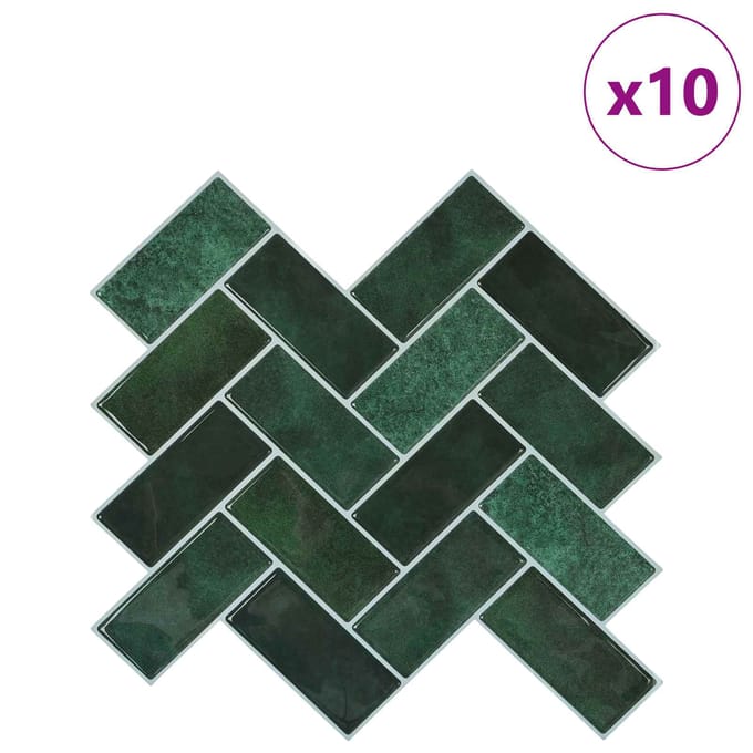 vidaXL - Visgraat - Tegel - 10 - st - Donkergroen - 30 - x - 30 - cm - Polyurethaan - en - PET