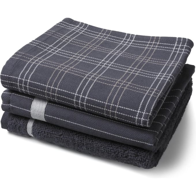 Set Mix&Match 2X Thee/1X Keukendoek Antraciet 100% katoen, ca 60x65cm