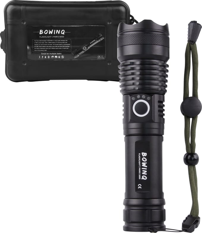 BOWINQ® - Paris 5000 - Zaklamp - LED - Oplaadbaar - USB-C - 1500 Lumen – Zoomfunctie - AAA extender