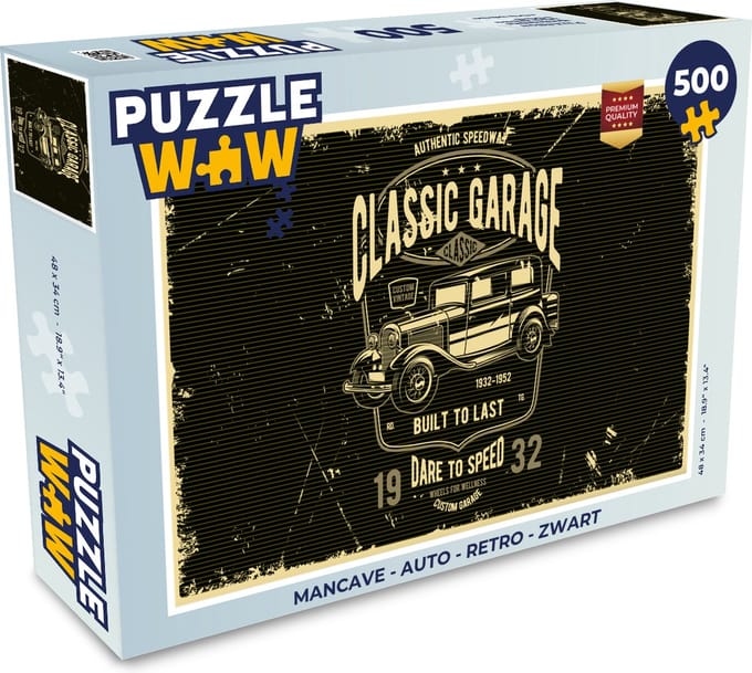 Puzzel Mancave - Auto - Retro - Zwart - Legpuzzel - Puzzel 500 stukjes