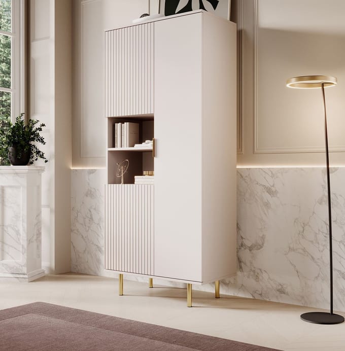Meubella - Vitrinekast Nicola - Beige - 80 cm