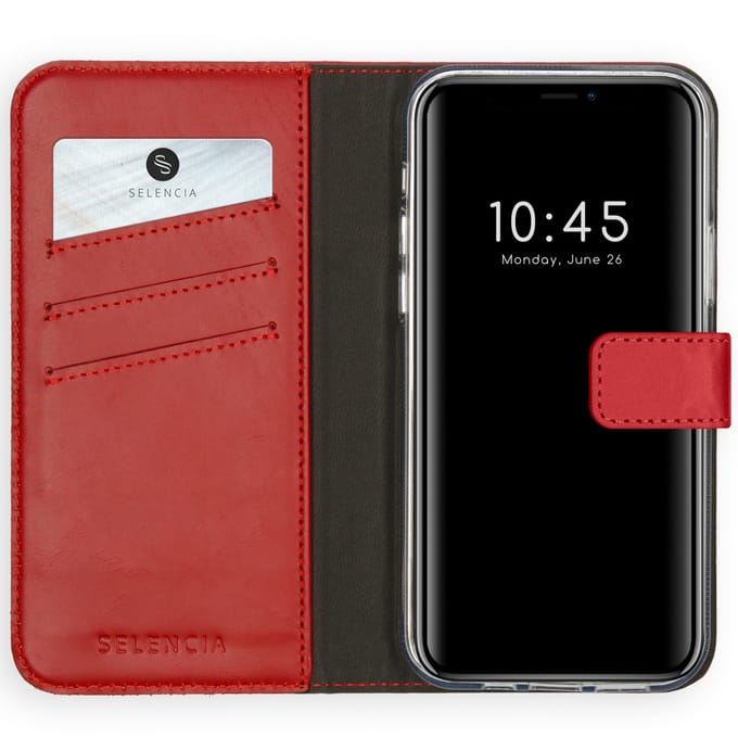 Selencia Hoesje - Geschikt voor Apple iPhone 12 Pro Max - Echt Lederen Bookcase - Rood
