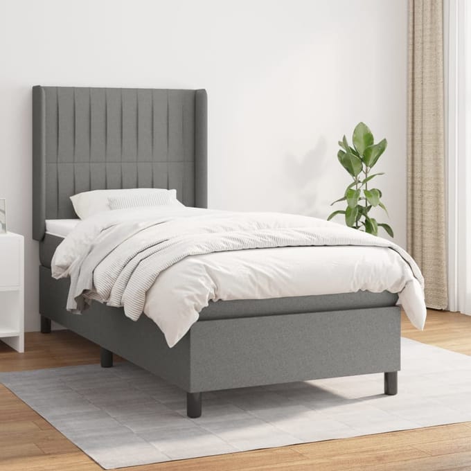 vidaXL - Boxspring - met - matras - stof - donkergrijs - 100x200 - cm