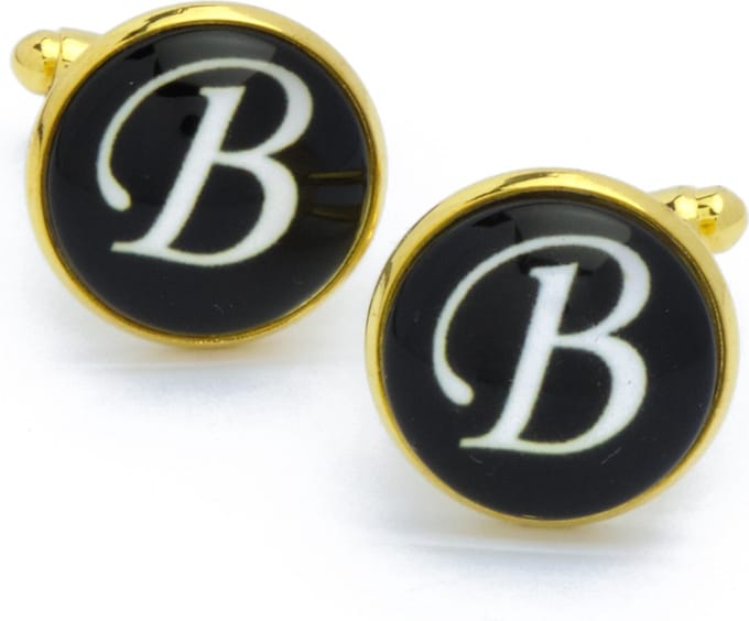 Manchetknopen - Letters Initialen Letter B Goud Zwart