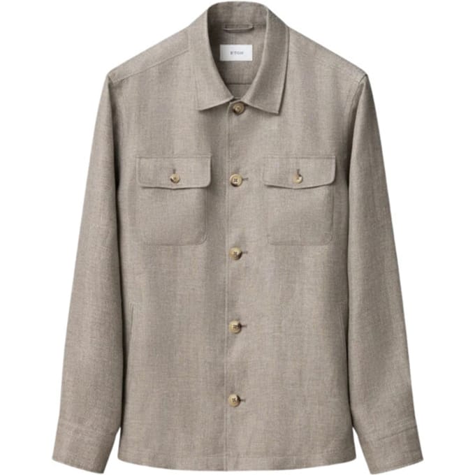 Eton Four Pocket Linen Lyocell Shirt Jacket Overshirts Beige 100014699