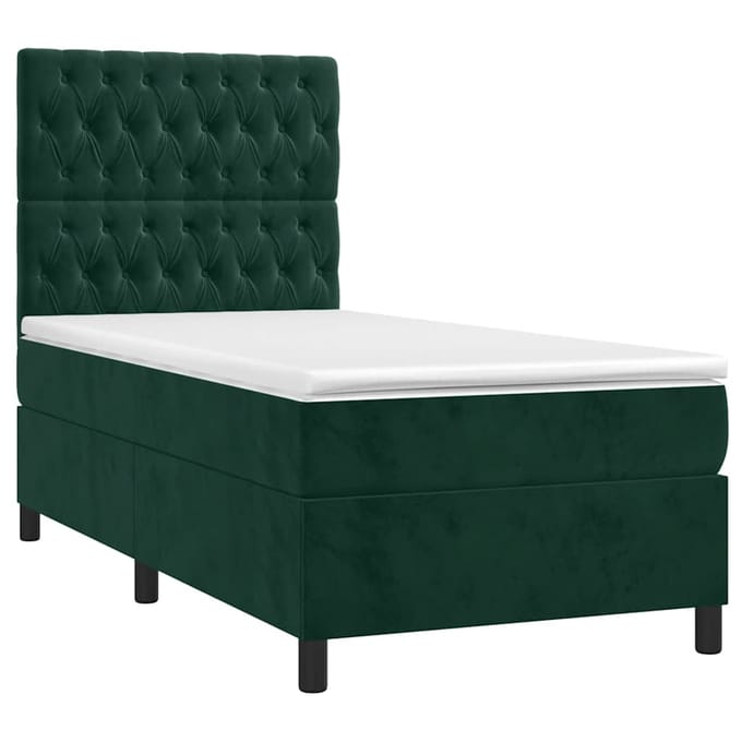 vidaXL - Boxspring - met - matras - en - LED - fluweel - donkergroen - 100x200 - cm