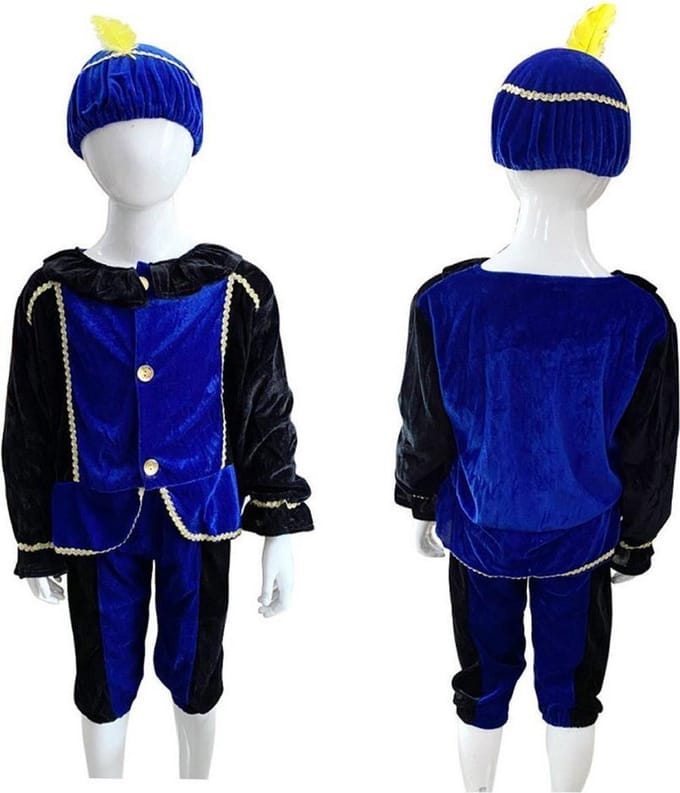 Sinterklaas Verkleedset Pietenpak Blauw-Zwart 5-7 Jaar