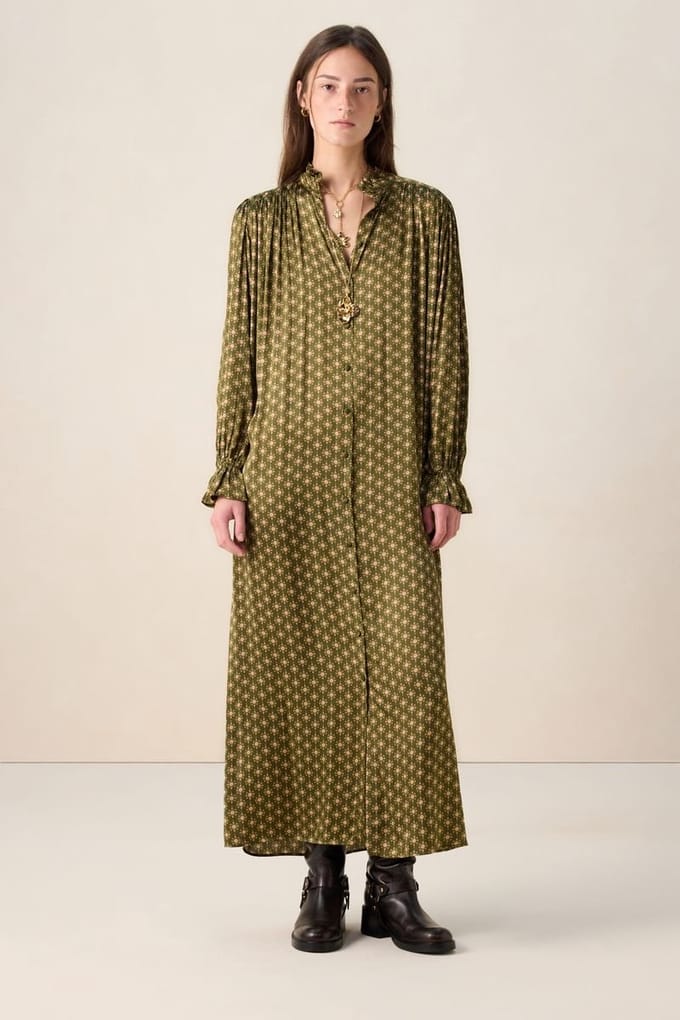Sissy-Boy - Donkergroene maxi jurk met print