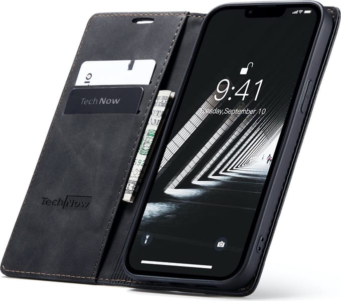 Hoesje geschikt voor iPhone 14 Plus - Book Case Leer Slimline Zwart