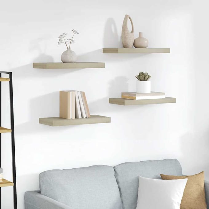vidaXL - Wandschappen - zwevend - 4 - st - 50x23,5x3,8 - cm - MDF - eikenkleurig