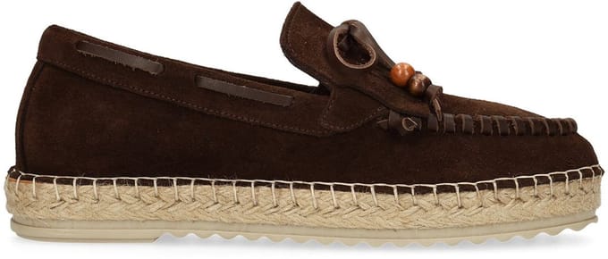 Manfield - Dames - Bruine suède espadrilles met franjes - Maat 39