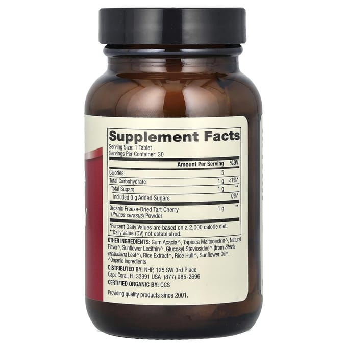 Dr. Mercola, Biologische Kauwbare Zure Kers, 1g, 30 tabletten