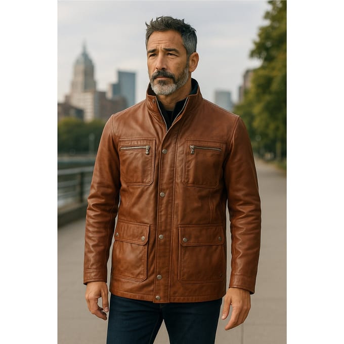 Heren bruin leren militair jack buitenjas - Field