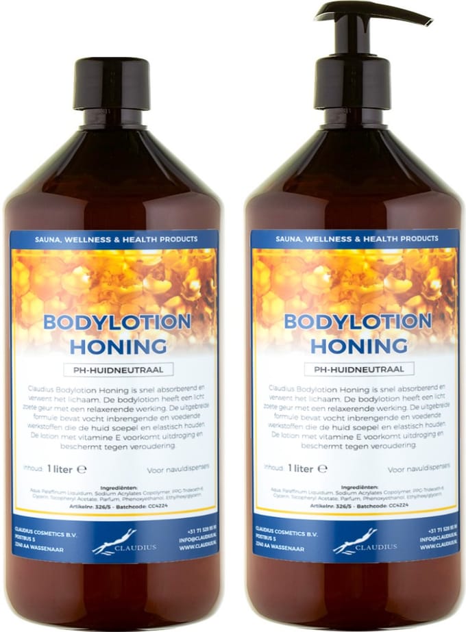 Bodylotion Honing 1 Liter - met gratis pomp - set van 2 stuks