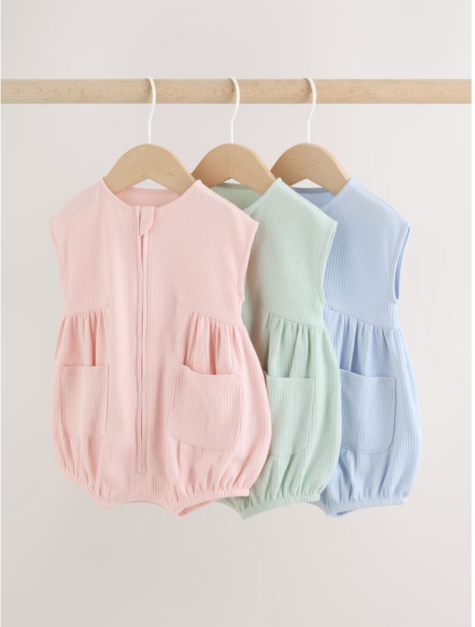 Next - Meisjes - Set van 3 babyrompers met rits - Roze