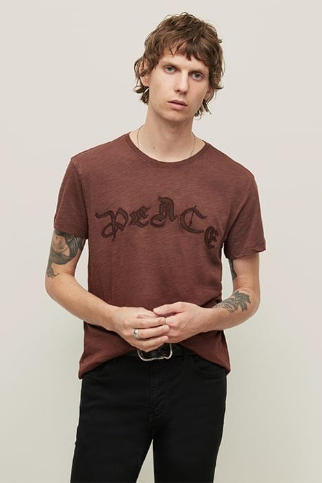 John Varvatos Ss Crew Tee - Peace Oxblood Maat: M | T-shirts met Print Outlet | Heren