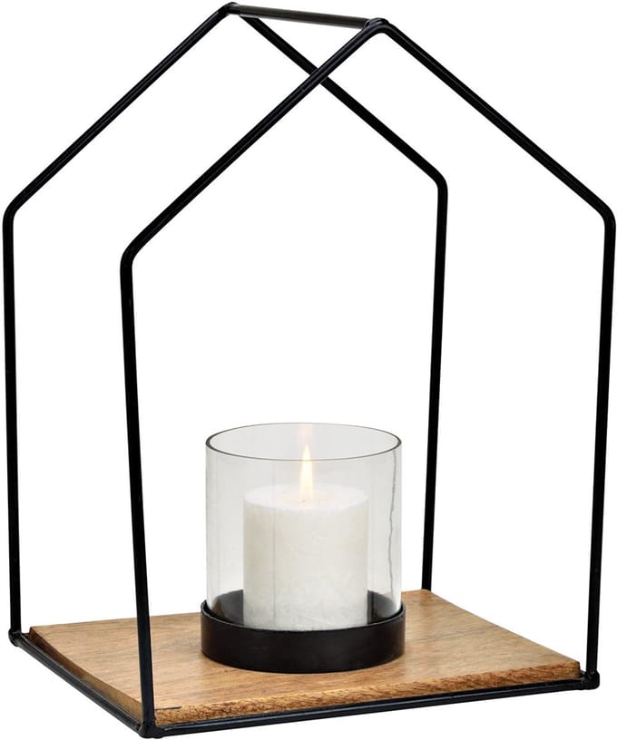 Lantaarnhuis van metaal & glas – Zwart | 26 × 34 × 20 cm