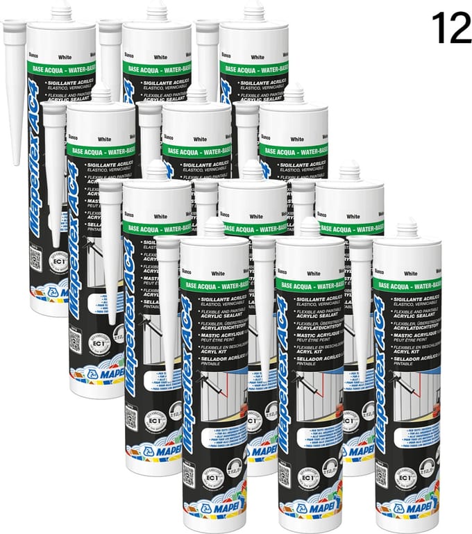 MAPEI Mapeflex AC4 Acrylaatkit Multipack - Voor Afdichten Van Voegen - Kleur 100 White - 310 ml - 12 Stuks
