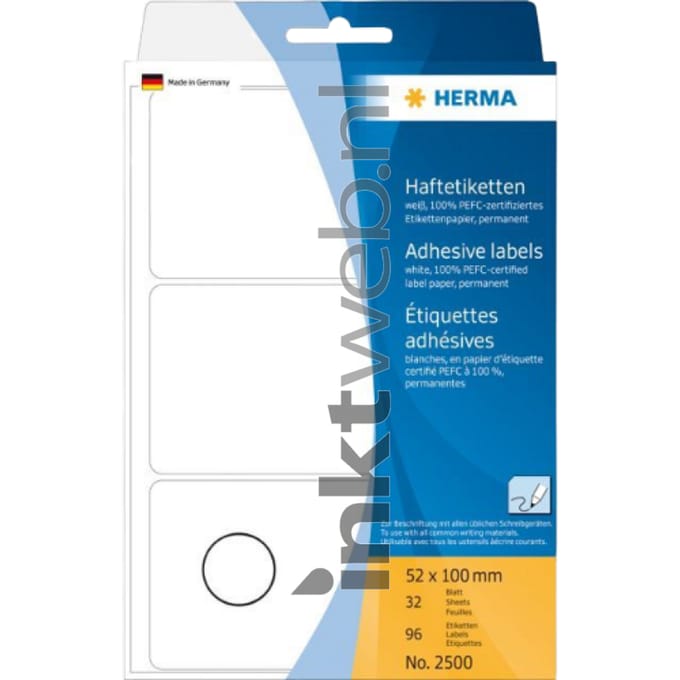 Universele etiketten Herma, 52 x 100 mm, zelfklevend, permanent, mat, 96 stuks, wit