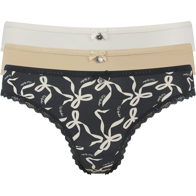 Ted Baker Myrtle 3pk Plain And Print Brief With Lace Trim Jet Black Bo Größe: L | Unterhosen Outlet | Damen | Schwarz