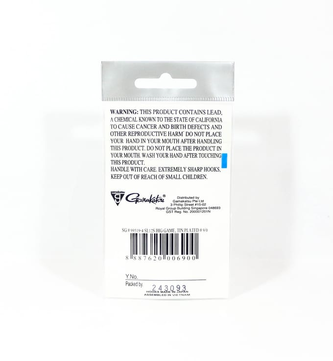 Hameçon plaqué étain pour gros gibier Gamakatsu SL12S, taille 9/0, 4 par paquet (6900) blue