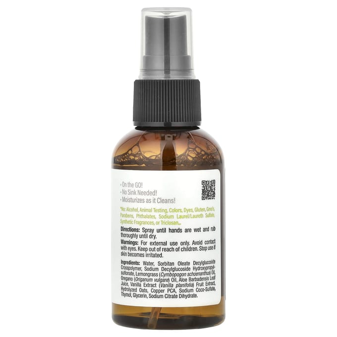 Désinfectant pour les mains portable Mild By Nature, sans alcool, citronnelle, 2 fl oz (60 ml) gray