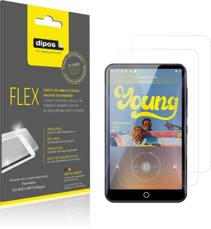 dipos – 2x Beschermfolie geschikt voor Fanvace EU-M31 MP3-Player | 3D Full Cover Screenprotector | 100% Passend