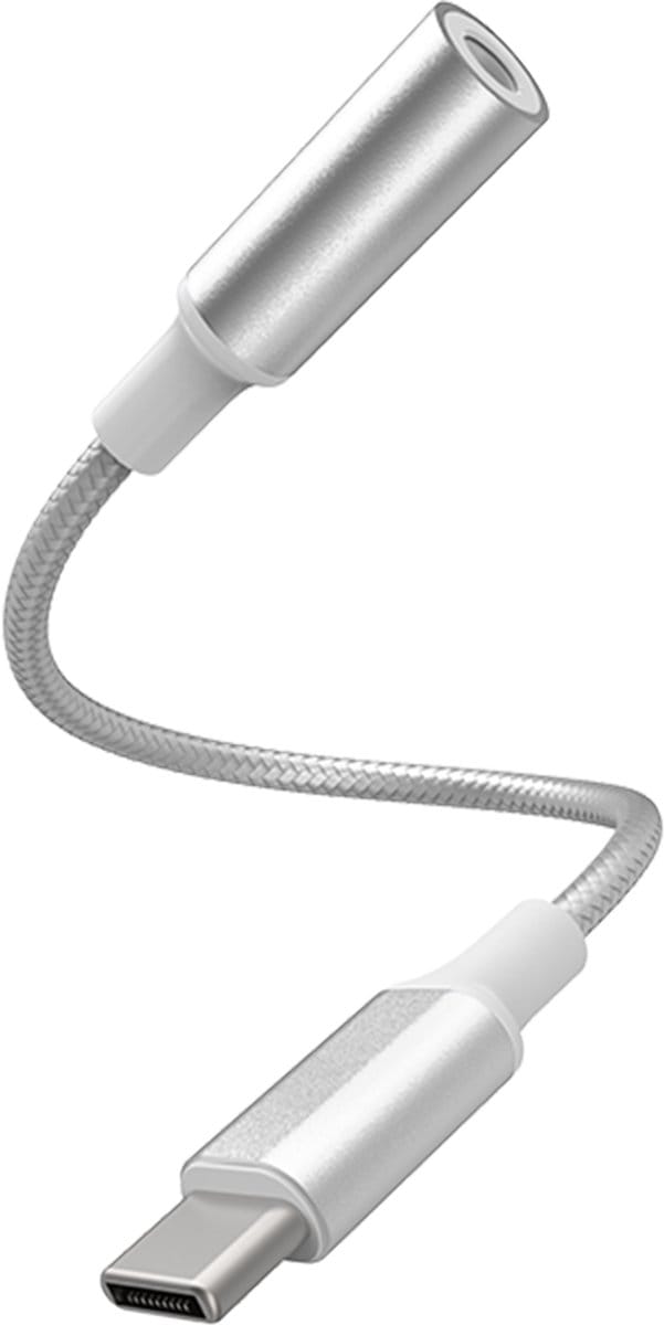 Force Case, USB-C Male naar 3.5mm Jack Vrouwelijke Versterkte Gevlochten Adapter, Wit / Grijs