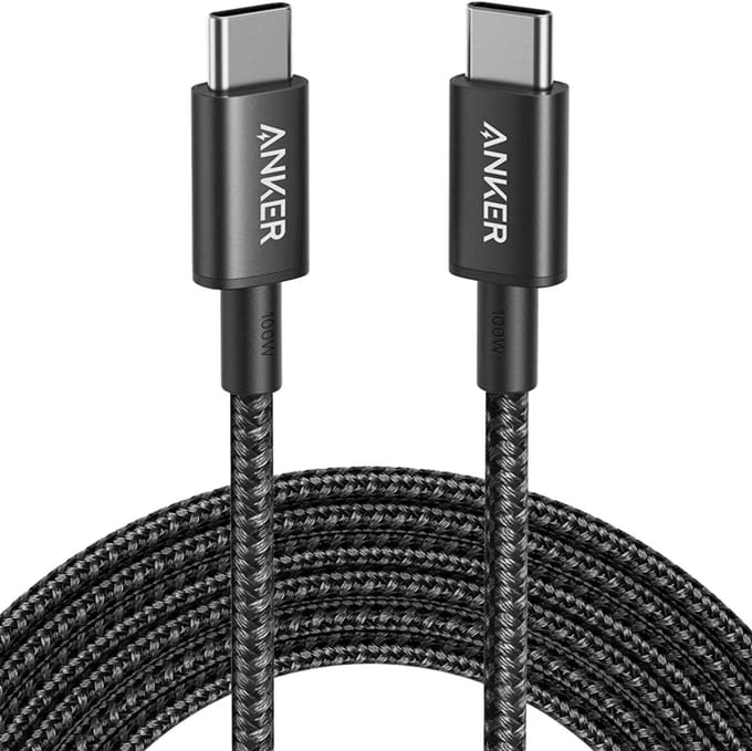 Anker 100W Nylon USB-C naar USB-C kabel voor iPhone 15, iPad Pro, iPad Air e.d. - 1.8 Meter - Zwart