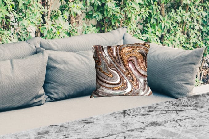Tuinkussen - Marmerlook - Goud - Glitter - Luxe - Marmer - Wit - 40x40 cm - Weerbestendig