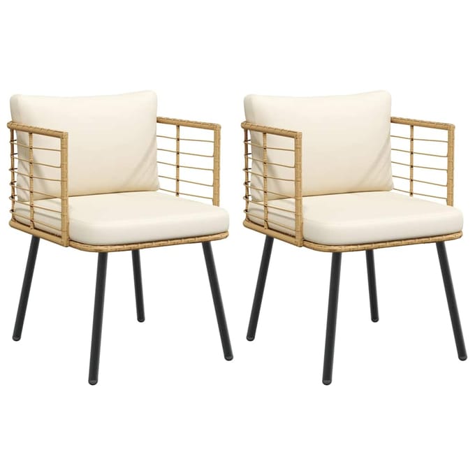 vidaXL - Tuinstoelen - 2 - st - met - kussens - poly - rattan - naturel