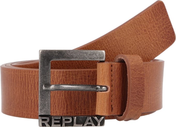 REPLAY Leren Riem Leather Belt W85 Cognac Lichtbruin