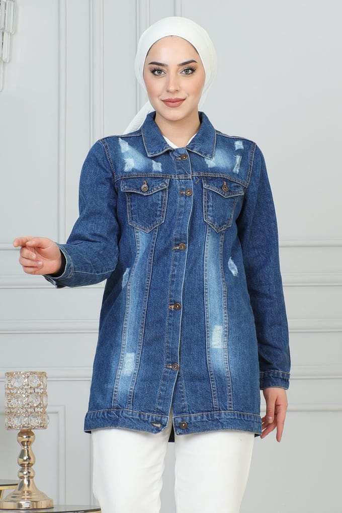 Geknopt Denim Jasje Donkerblauw