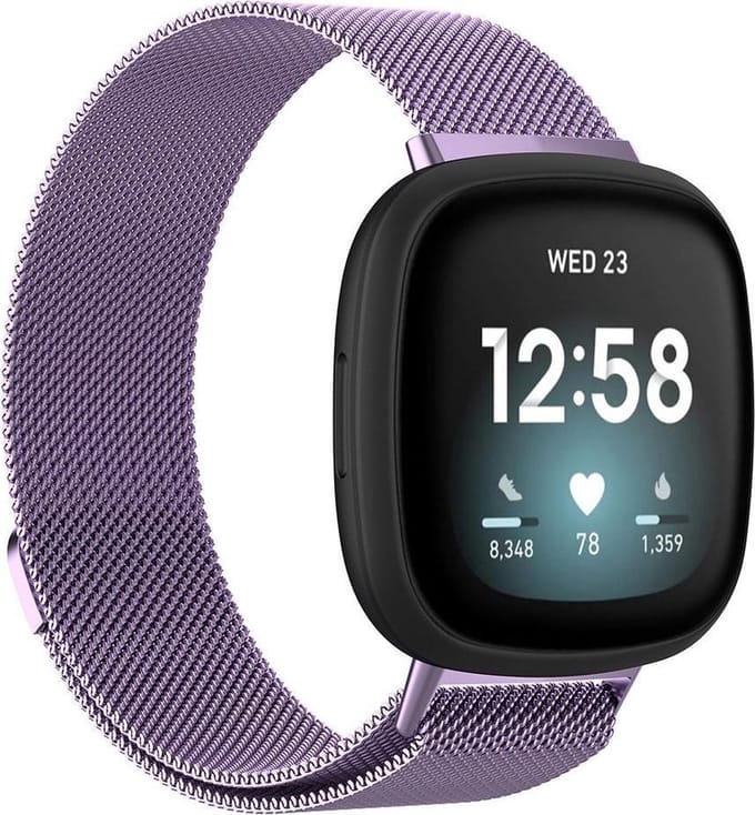 Shop4 - Fitbit Versa 4 Bandje - Fitbit Versa 3 Bandje - Fitbit Sense 2 Bandje - Fitbit Sense Bandje - Large Metaal - Paars