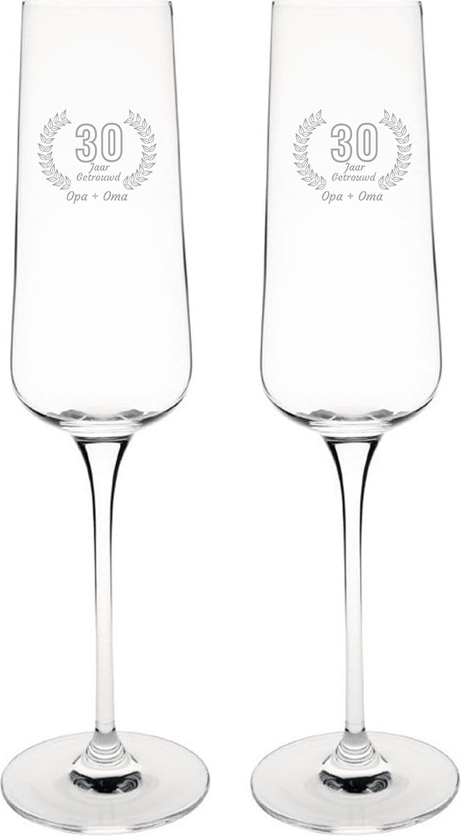 Gegraveerde set champagneglazen 27cl Opa + Oma 30 jaar getrouwd