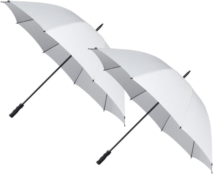 Bruiloft paraplu bruid/bruidegom - 2x - wit - kunststof handvat - dia 130 cm
