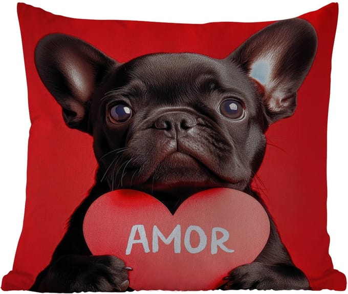 Buitenkussen Weerbestendig - Amor - Hond - Hartje - Rood - 50x50 cm